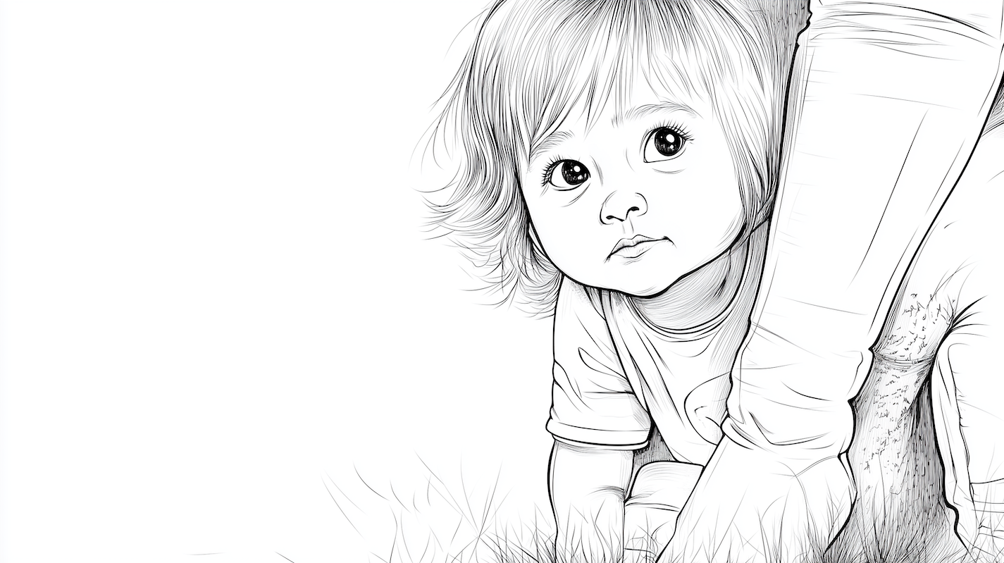 Small girl peaking out shyly from behind her mother's leg.